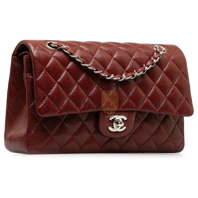 CHANEL MASTER RED MEDIUM CLASSIC CAVIAR DOUBLE FLAP DARK RED A01112 (25*15*6cm)